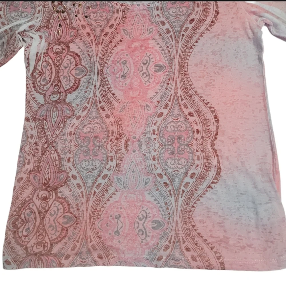 NWOT Style & Co Women's Size Small 3/4 Sleeve Embellished Top Multicolor